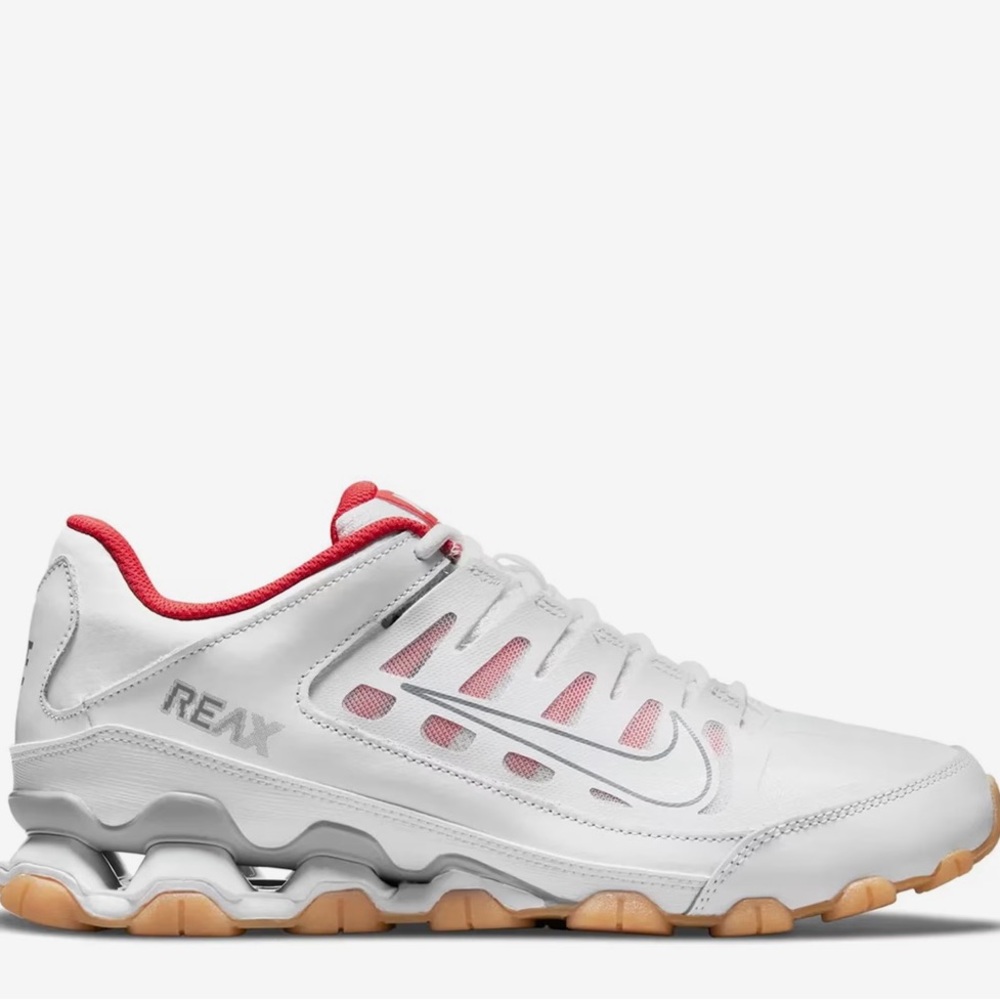 Nike‎ Reax 8 TR Mesh White Wolf Grey Red 621716-103 Mens 13 NWOB